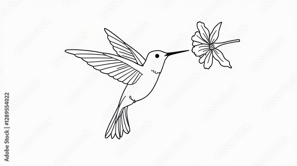Fototapeta premium Geometric Line Art Hummingbird and Flower
