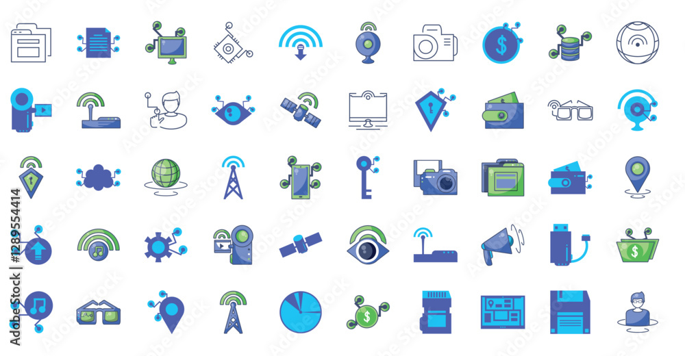 Fototapeta premium Set of digital icons in vector with white background