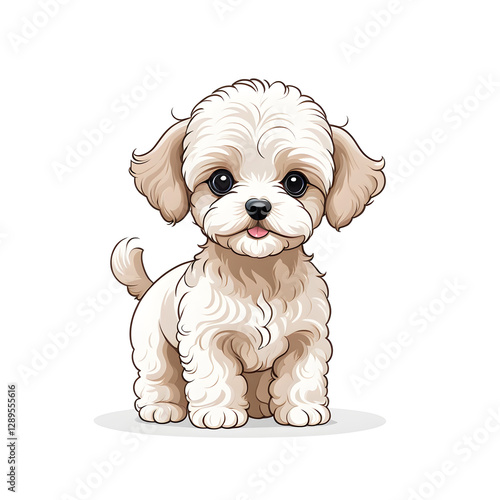 maltipoo miniature small dog puppy in cartoon style on white background