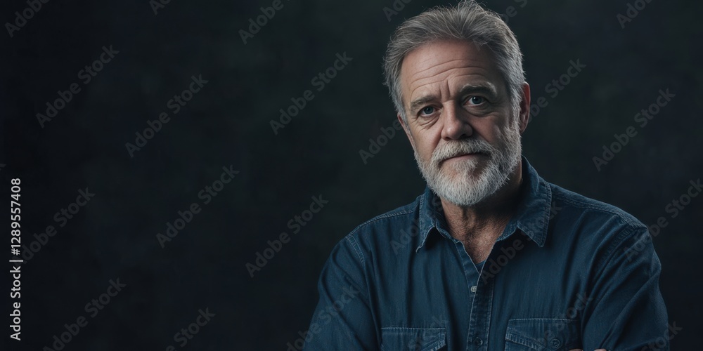 Obraz premium Portrait of a Mature Man with a Beard Against a Dark Background