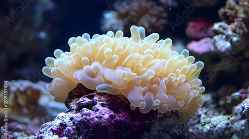 A coral reef destroyed by bleaching with pale lifeless coral stretching into the distance.