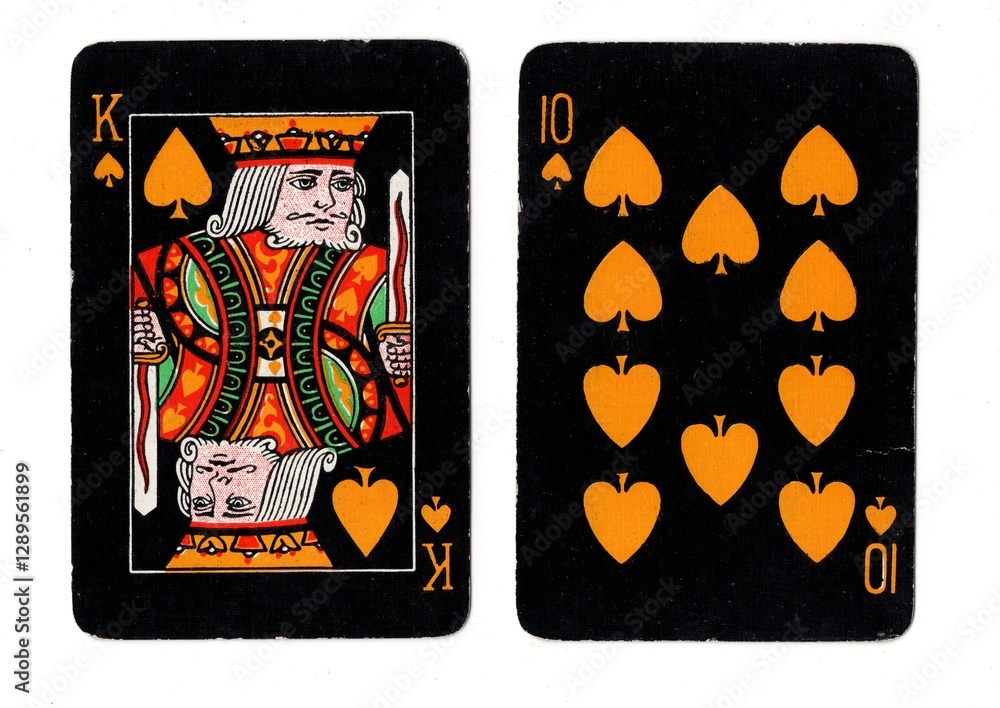 Obraz premium A pair of vintage blackjack or pontoon playing cards on a white background.
