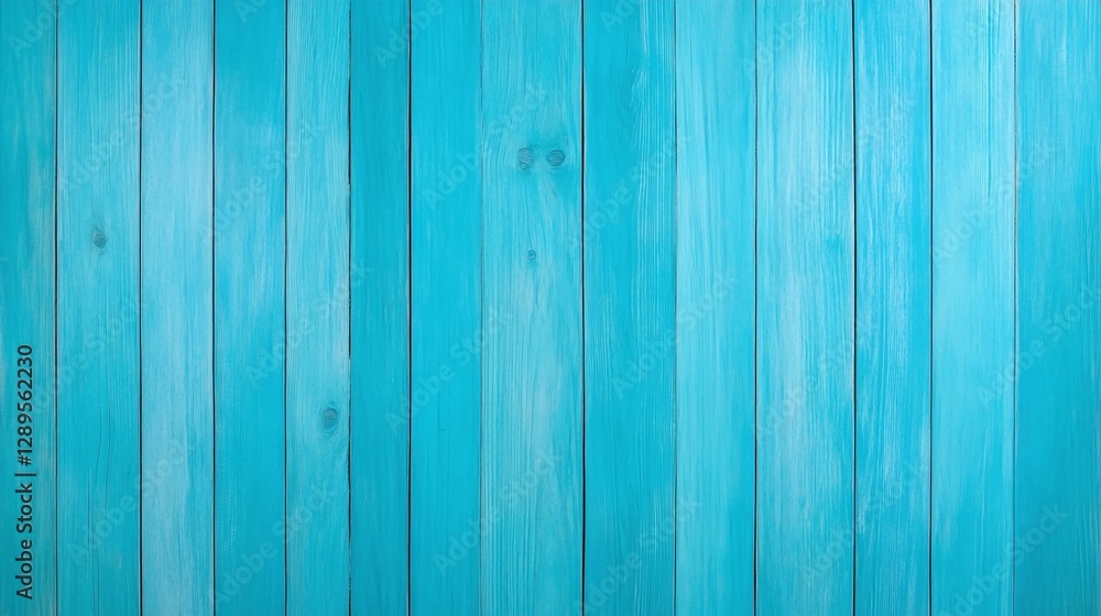 Obraz premium Vibrant turquoise wooden boards, vertical plank design, bold aqua color, minimalistic background, bright summery vibe, copy space for text, smooth grain, coastal aesthetic, fresh tropical look