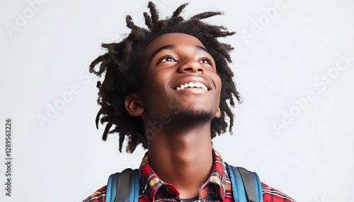 Smiling Teen Looking Up, Inspiring