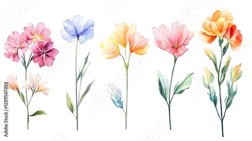 Wallpaper Mural Watercolor collection of colorful soft flowers. Flower isolated on white background. generative ai Torontodigital.ca