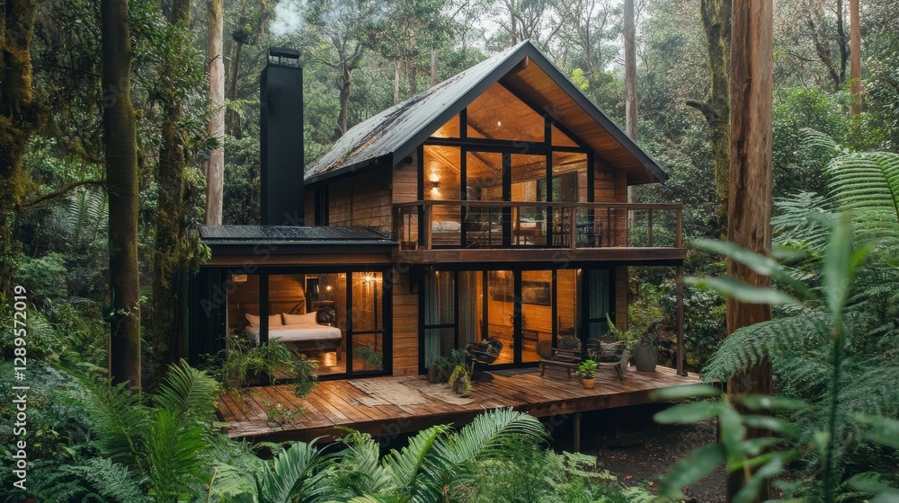 Cozy wooden home surrounded by lush greenery, creating an eco-friendly haven for nature lovers. Cozy wooden home surrounded by lush greenery, creating an eco-friendly haven for nature lovers.