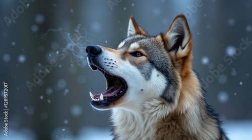 Howling Grey Wolf in Misty Wilderness photo