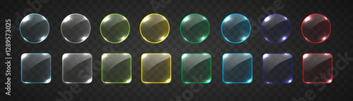 Glass buttons isolated icon. Color glossy web button for website or app.