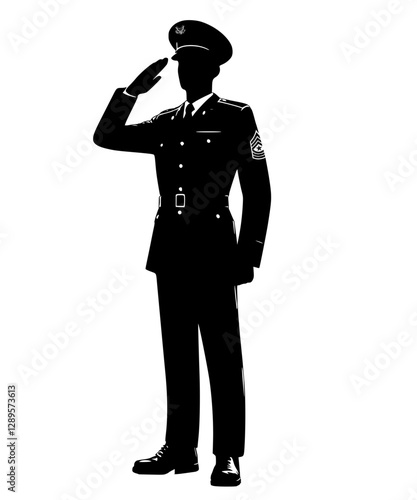 Silhouette man with army uniform saluting