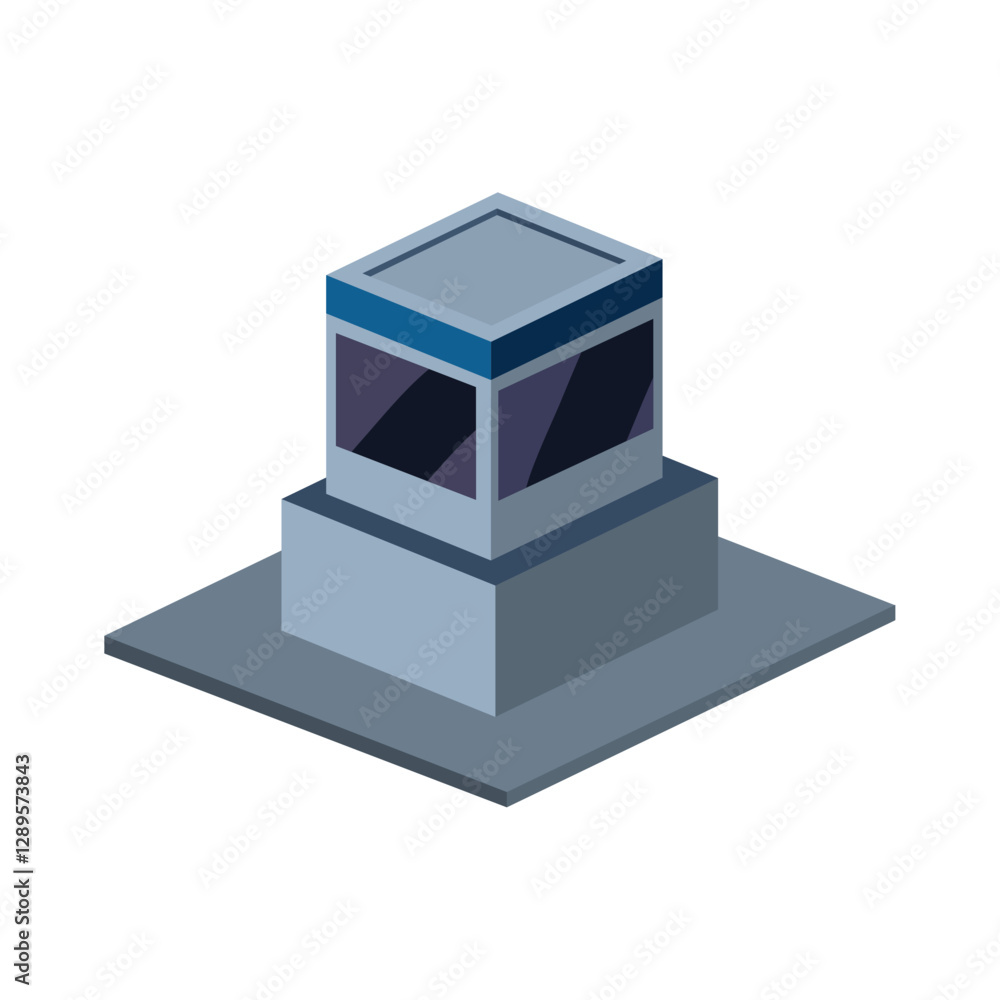 Isometric Vector Illustration of a Small Guardhouse or Security Booth Building on a Platform Isometric Vector Illustration of a Small Guardhouse or Security Booth Building on a Platform