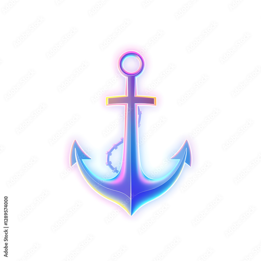 Anchor holographic 3D icon. neon symbol vector illustration isolated on white background. Generative AI Anchor holographic 3D icon. neon symbol vector illustration isolated on white background. Generative AI