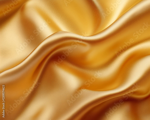 Close-up of luxurious golden satin fabric with smooth folds and sheen, symbolizing elegance, luxury, and sophistication, perfect for high-end design and fashion concepts. photo