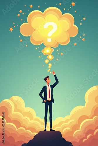 Creative Businessman Imagining Success, Aspiring to Make Dreams Come True Through Motivation and Big Thinking