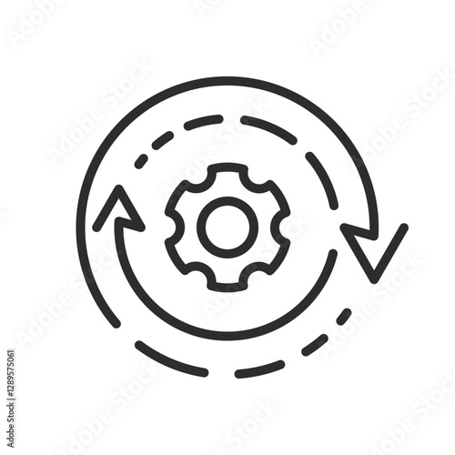 process icon, gear with arrows, thin line vector illustration