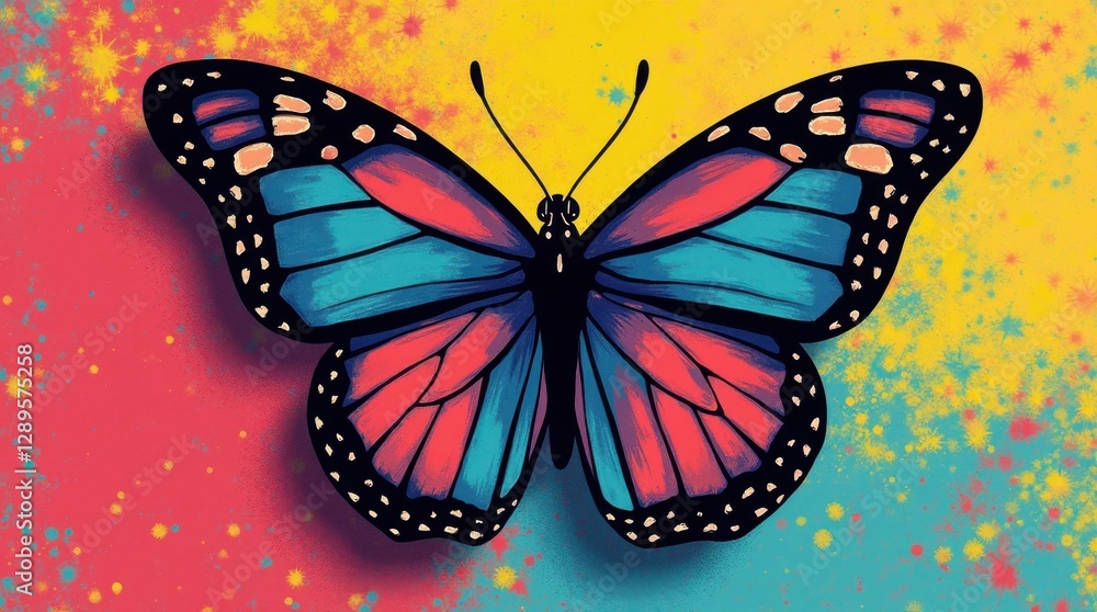 Obraz premium Vibrant Pop Art Butterfly with Symmetrical Wings
