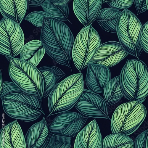 Wallpaper Mural Repetitive seamless pattern of leaf foliage for fabric design. Torontodigital.ca