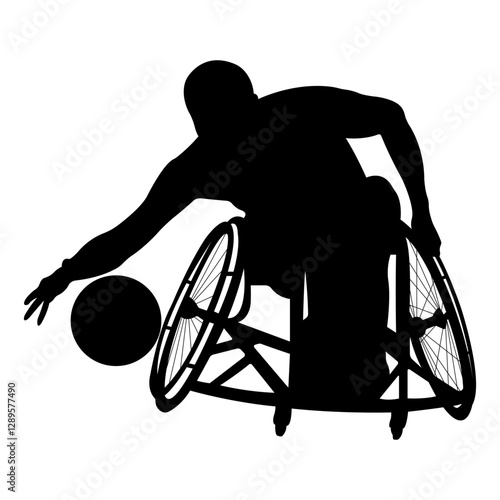 Disabled basketball player.Man in wheelchair playing basketball.Silhouette of athlete with disability.Vector illustration.