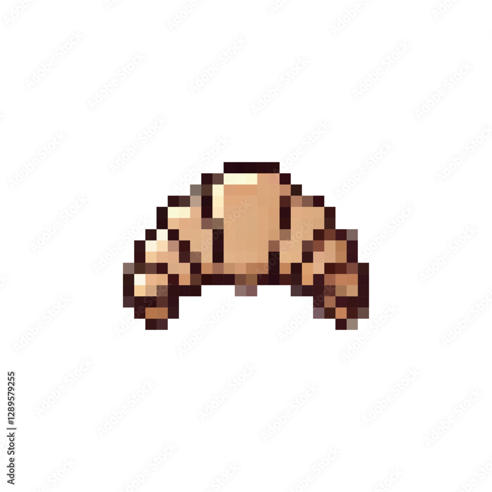 Pixel croissant icon. Croissant logo in pixel style 80s, 90s. Croissant pixel for games, websites, animations. 8bit baking icon. Vector vintage retro croissant icon. Pixel croissant icon. Croissant logo in pixel style 80s, 90s. Croissant pixel for games, websites, animations. 8bit baking icon. Vector vintage retro croissant icon.