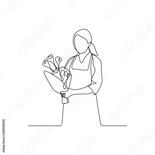 One continuous line drawing of Florist is on duty vector design illustration. Florist on camera design illustration simple linear style vector concept. Florist illustration for your asset design.
