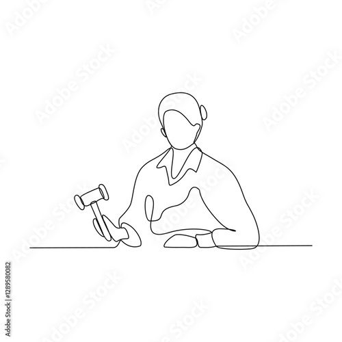 One continuous line drawing of a Judge is on duty vector design illustration. Judge in court design illustration simple linear style vector concept. Judge in court illustration for your asset design.