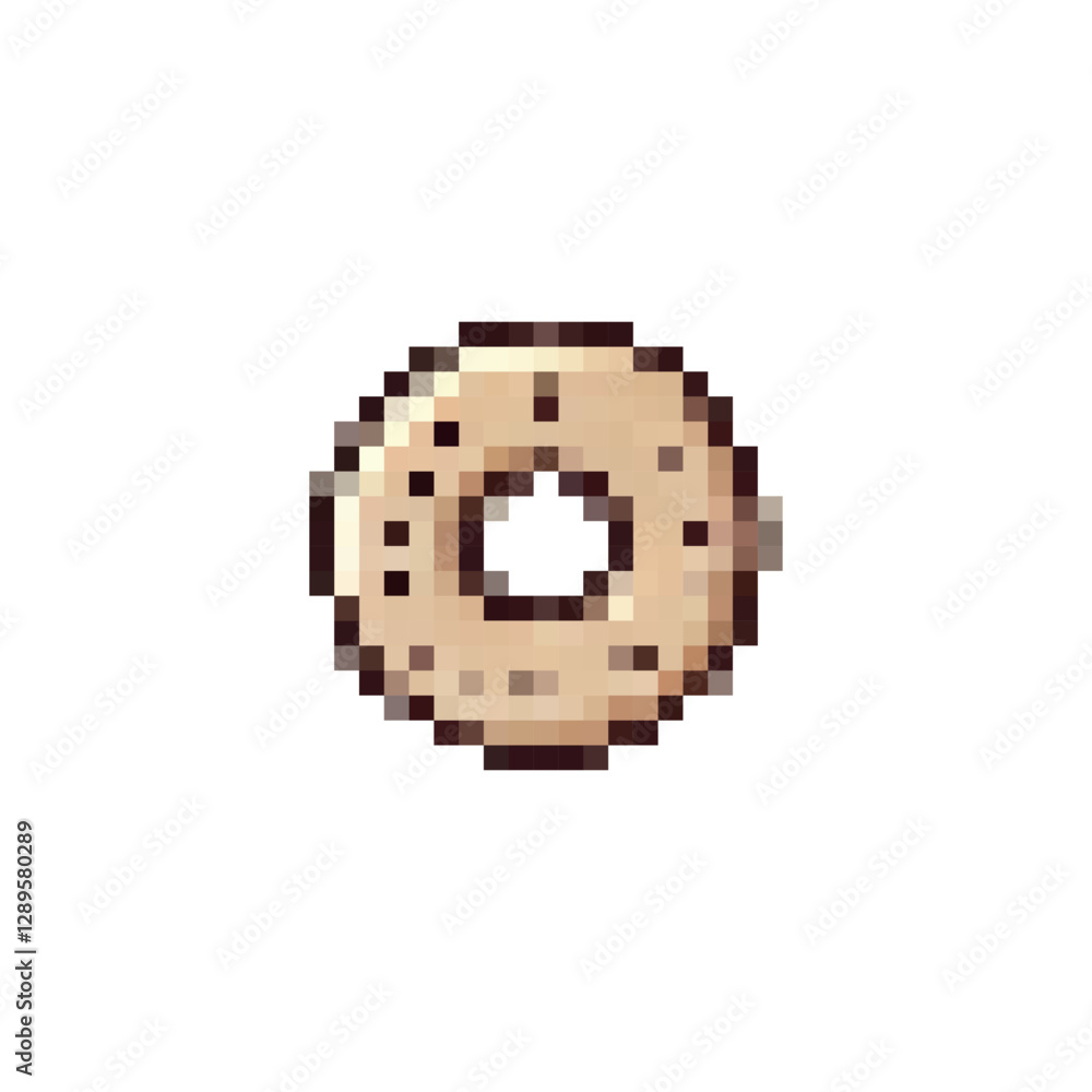 Fototapeta premium Pixel donut icon. Donut logo in pixel style 80s, 90s. Donut pixel for games, websites, animations. 8bit baking icon. Vector vintage retro donut icon.