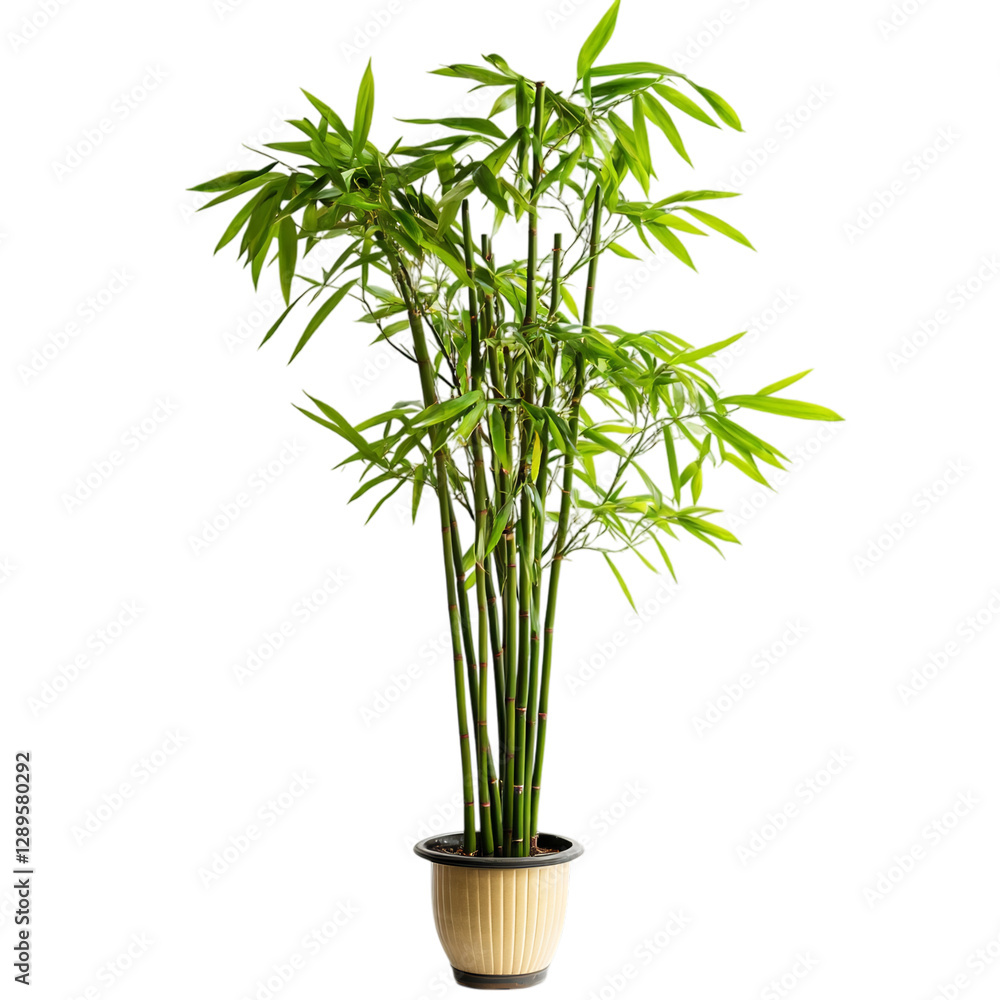 A Tall Potted Bamboo Plant with Multiple Green Stalks Isolated on Transparent Background A Tall Potted Bamboo Plant with Multiple Green Stalks Isolated on Transparent Background