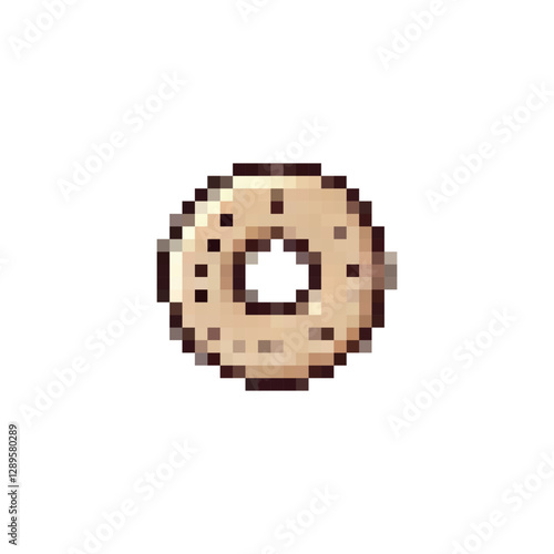 Pixel donut icon. Donut logo in pixel style 80s, 90s. Donut pixel for games, websites, animations. 8bit baking icon. Vector vintage retro donut icon.