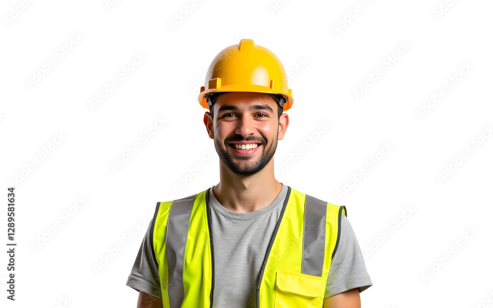 Construction worker in helmet and reflective vest, isolated on transparent background Construction worker in helmet and reflective vest, isolated on transparent background