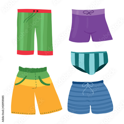 Vector set of colorful and bright swimwear for stylish men