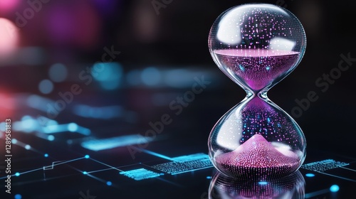 Digital Hourglass on Futuristic Background