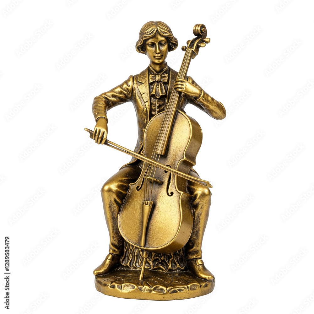 Fototapeta premium Elegant Antique Gold Musician Statuette on Transparent Background