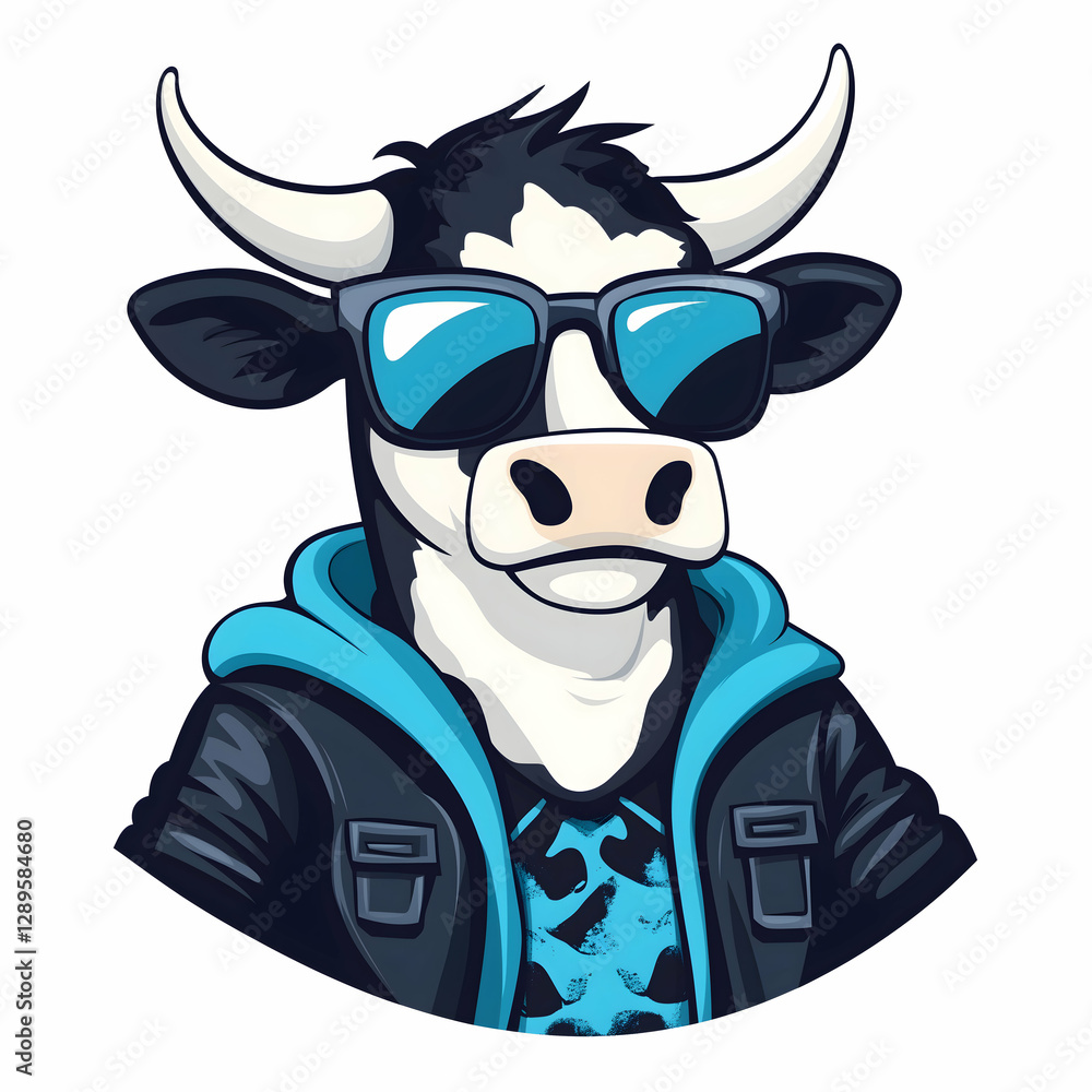 Chill cow in stylish shades and a leather jacket enjoying a modern vibe. Generative AI Chill cow in stylish shades and a leather jacket enjoying a modern vibe. Generative AI