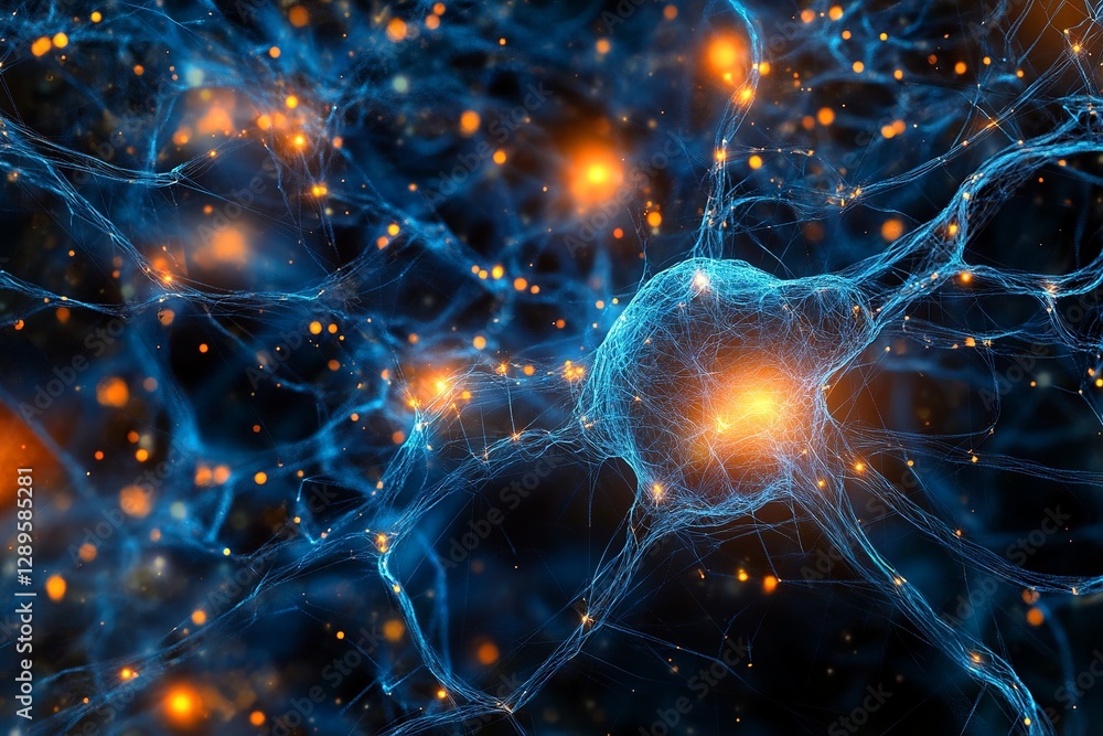 Abstract Neural Network Digital Art Blue Orange Glowing Network Connections Science Technology Background Illustration Futuristic Medical Research Abstract Neural Network Digital Art Blue Orange Glowing Network Connections Science Technology Background Illustration Futuristic Medical Research