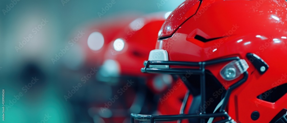 Fototapeta premium row of Red Helmets