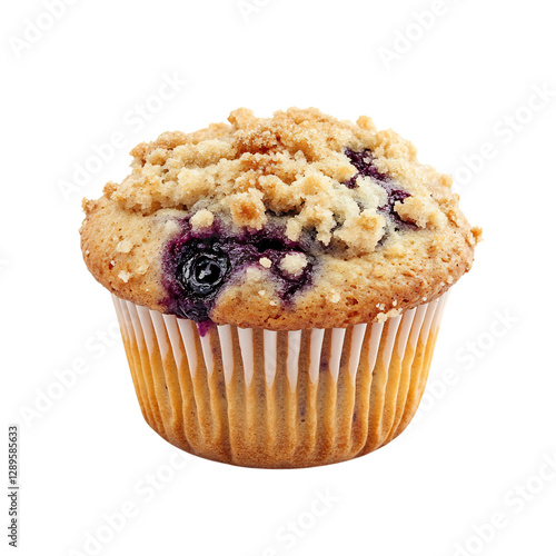 A Warm Blueberry Muffin with Streusel Topping Isolated on Transparent Background
