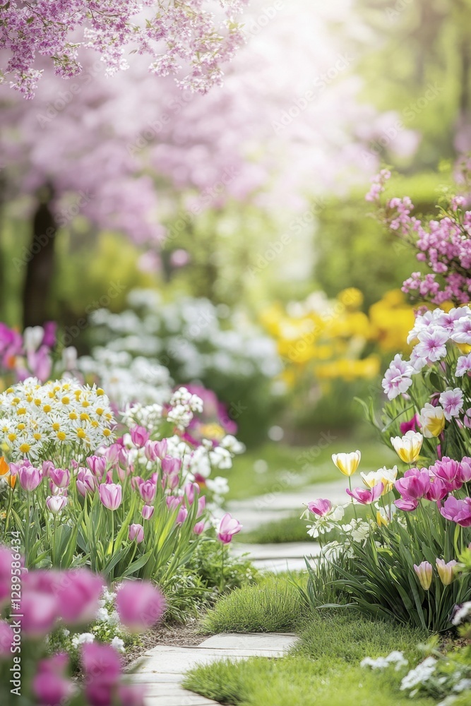 Obraz premium Beautiful garden with colorful flowers.