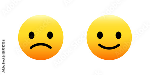Smile, happy and sad emoji emoticon in modern style, yellow circle - feedback, rating emoticons