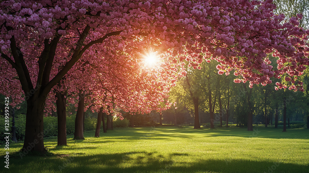 Fototapeta premium 桜の木漏れ日が輝く緑豊かな春の公園