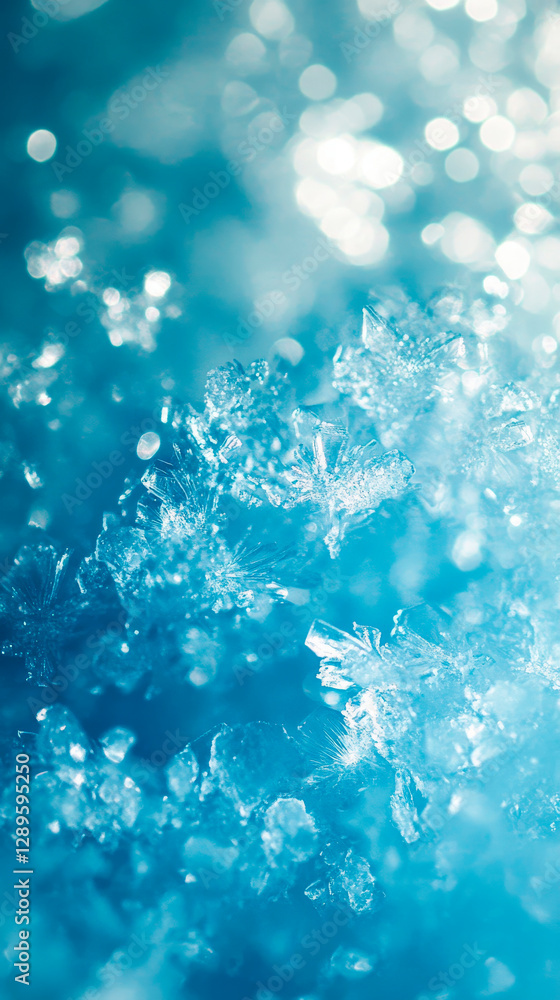 Tiny Crystalline Ice Formations in Soft Blue Light