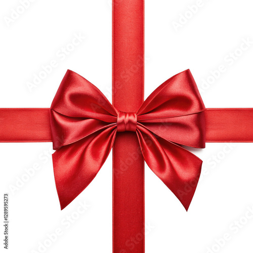 Red Satin Bow with Gift Ribbon, Classic Holiday and Celebration Decoration photo