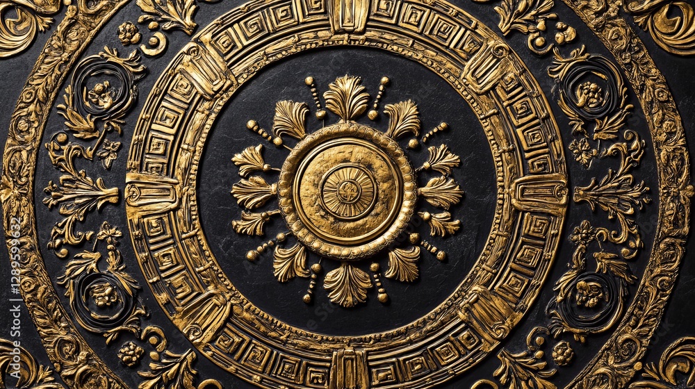 An intricate gold and black Greek ornament encircles an image of Ancient Greece and Rome. Byzantine art decorates the walls, floors, and ceilings of European palaces. An intricate gold and black Greek ornament encircles an image of Ancient Greece and Rome. Byzantine art decorates the walls, floors, and ceilings of European palaces.
