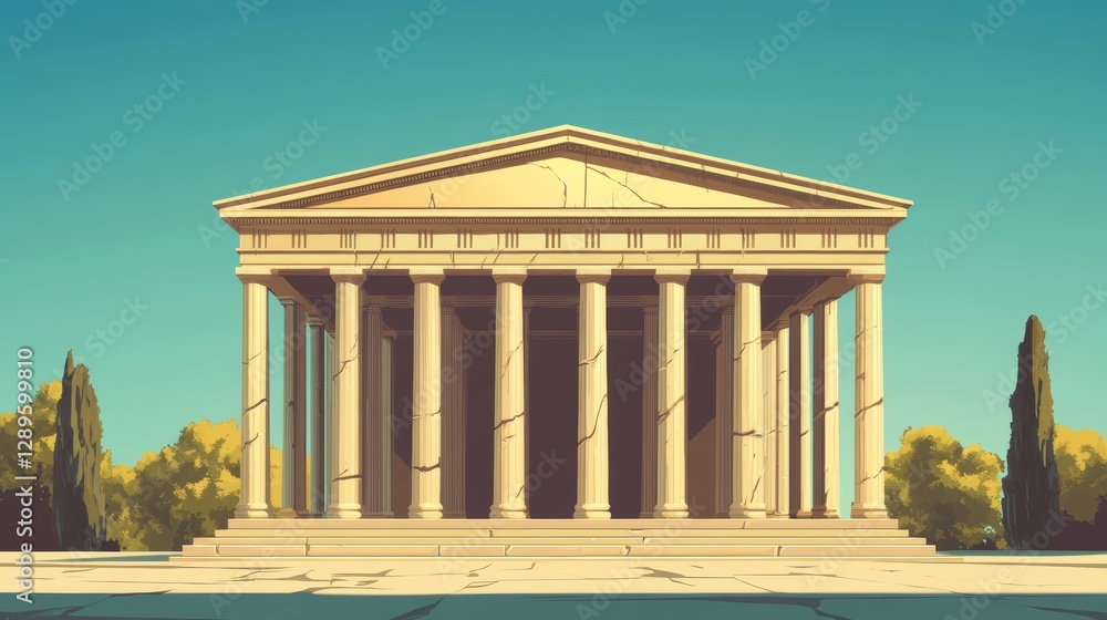 Obraz premium An old Greek temple's front side is captured in this vector graphic.
