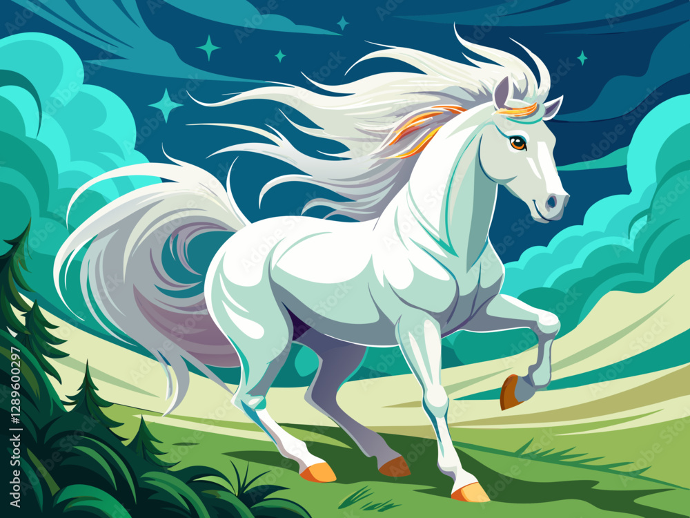 vector of A white horse with a long mane is running vector of A white horse with a long mane is running