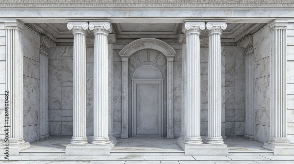 Fototapeta premium Ancient marble archway with columns and pillars. Classic Greek entrance gate made of stone. Realistic 3D illustration.