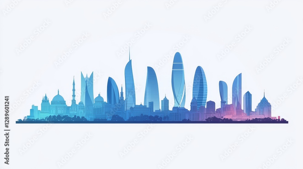 Obraz premium Azerbaijan’s Baku skyline silhouette design template, which is available for use in both graphics and illustrations.