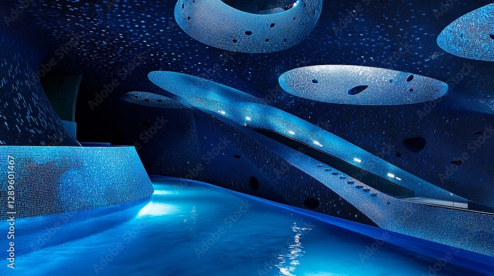 Obraz premium Baku Azerbaijan, a city in blue, is well-known for its striking and imaginative building designs.
