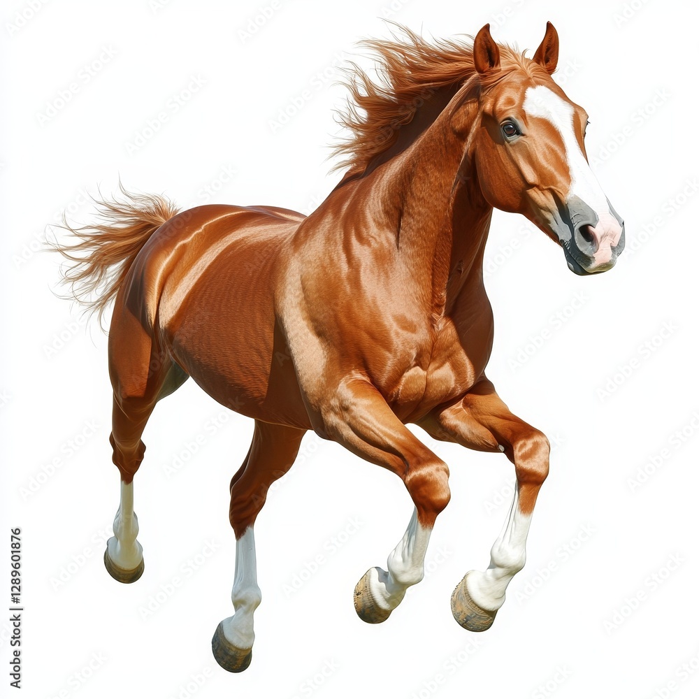 Obraz premium A horse isolated on a white background, cut out to emphasize its graceful form and strength, showcasing the beauty and elegance of the animal in a clean, minimalist style.