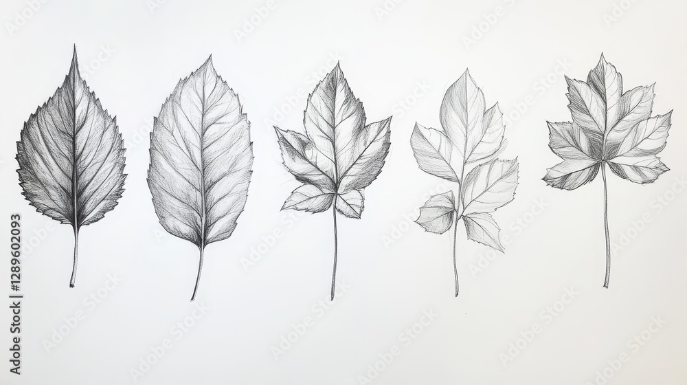 Obraz premium Beautiful and easy-to-understand sketches of forest leaves