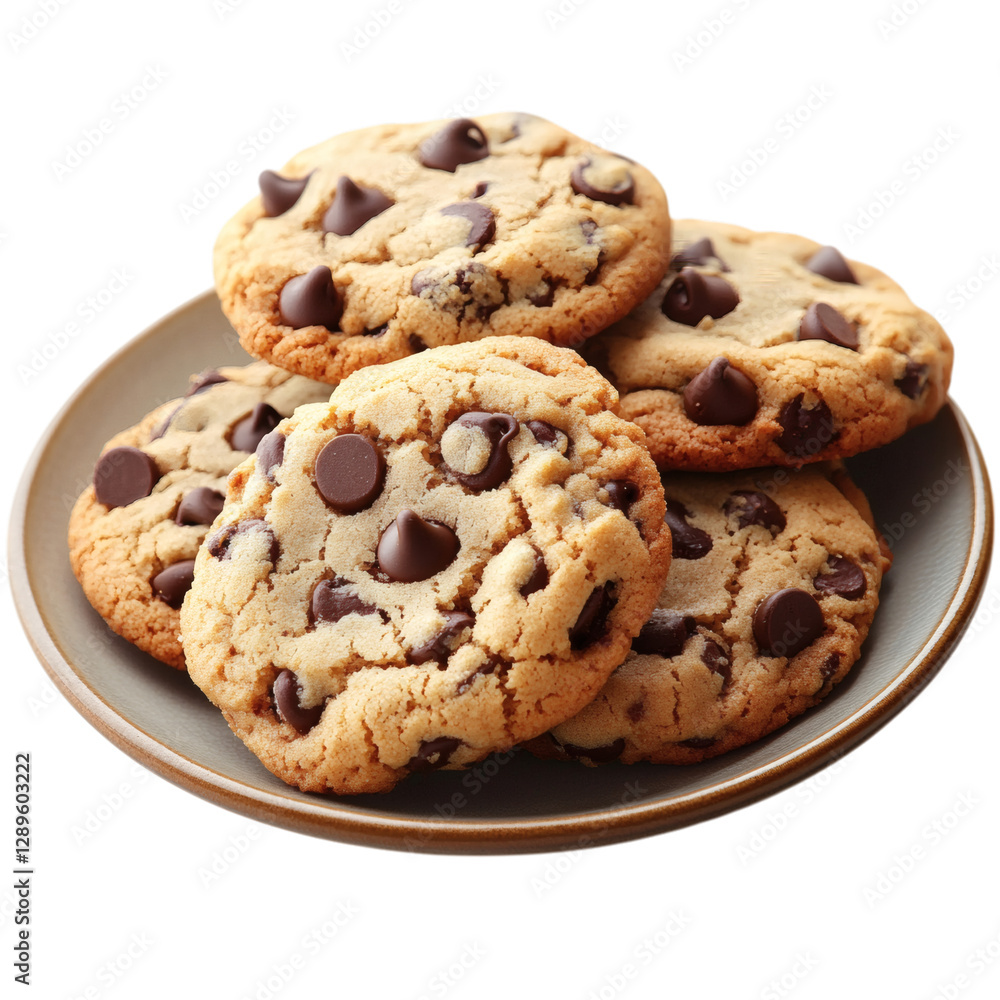 A Fresh Batch of Chocolate Chip Cookies Isolated on Transparent Background A Fresh Batch of Chocolate Chip Cookies Isolated on Transparent Background