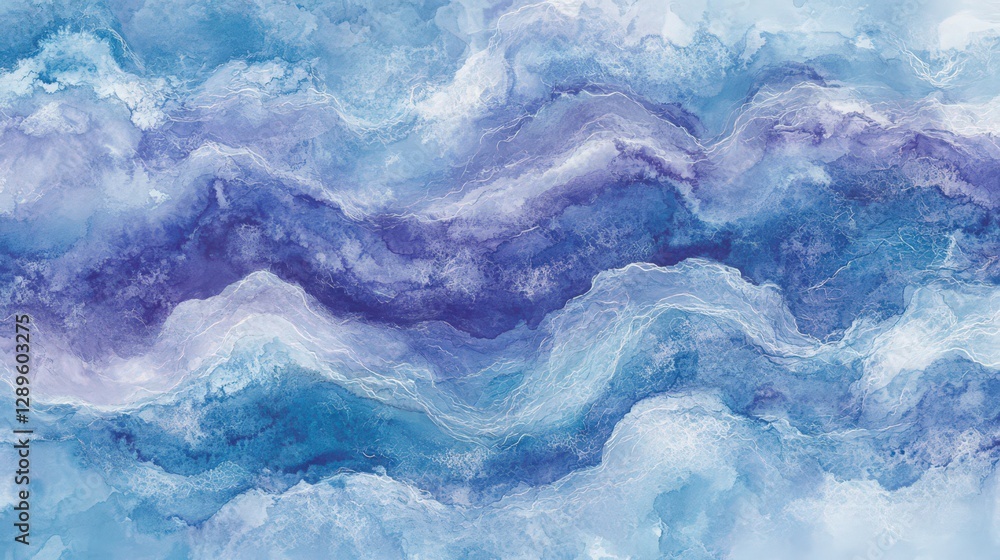 Abstract Blue Watercolor Waves Texture with Delicate White Veins Pattern Abstract Blue Watercolor Waves Texture with Delicate White Veins Pattern